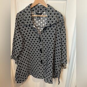 Ali Miles Art-to-Wear Black and White Geometric Button Down Reversible Jacket L